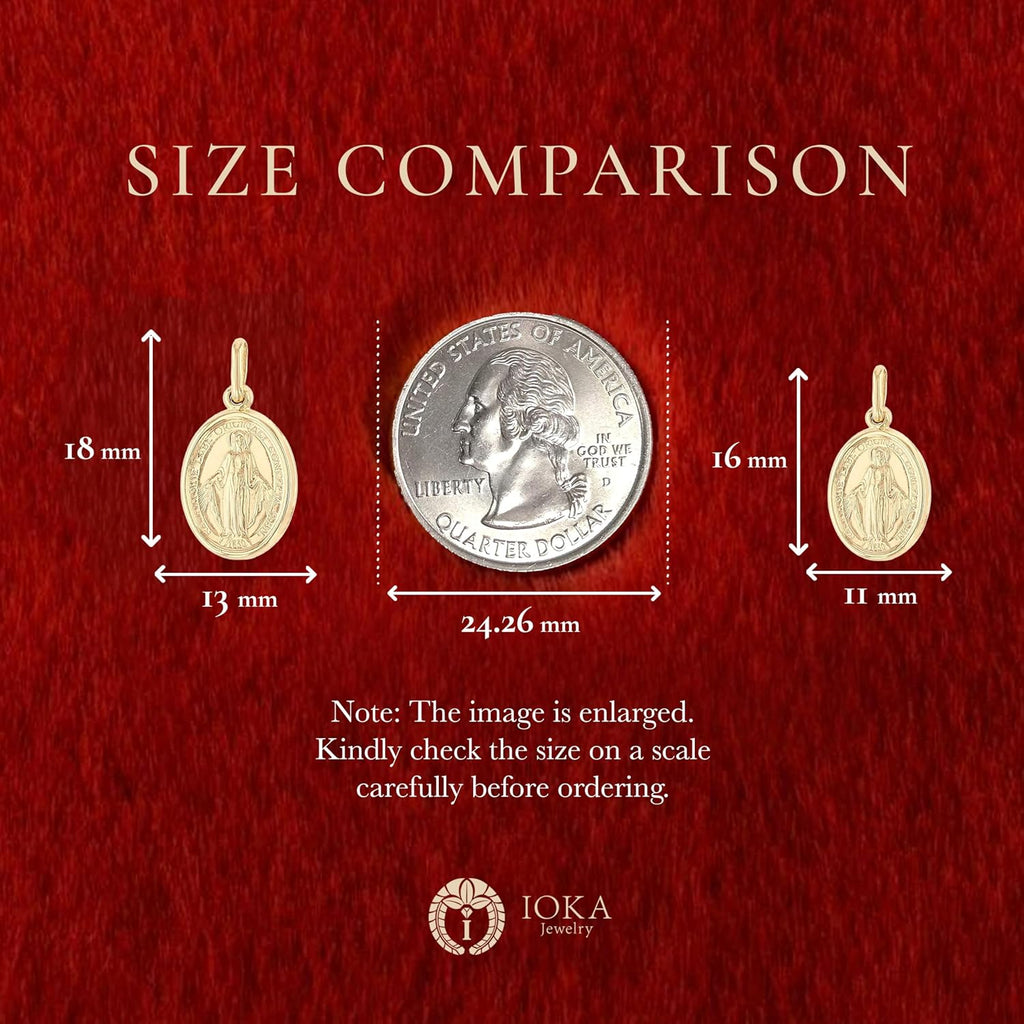 Ioka 14K Solid Yellow Gold Virgin Mary Miraculous Medal Pendant – Classic Catholic Religious Charm Jewelry for Men & Women