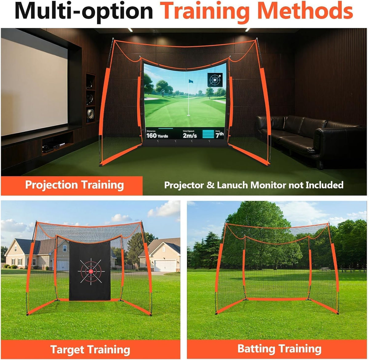 ORIENEGAR Golf Simulator Cage with HD Impact Screen & Target Practice Cloth, 11x8x5 FT Golf Hitting Net Cage, for Indoor, Outdoor, Garage, Backyard & Home Practice