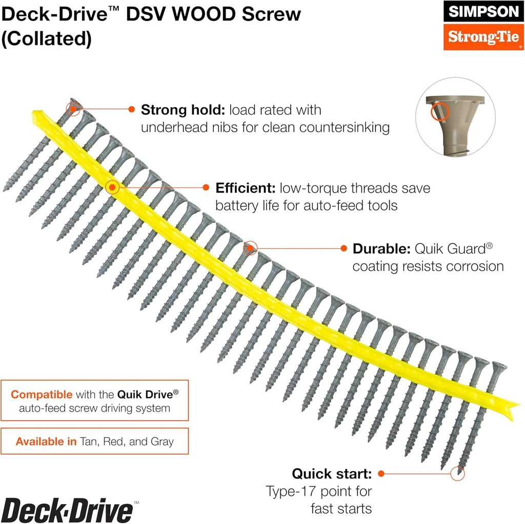 Simpson Strong-Tie DSVT2S Deck-Drive DSV Wood Screw (Collated) #10 x 2 in. T25 6-Lobe, Tan (1500-Qty)