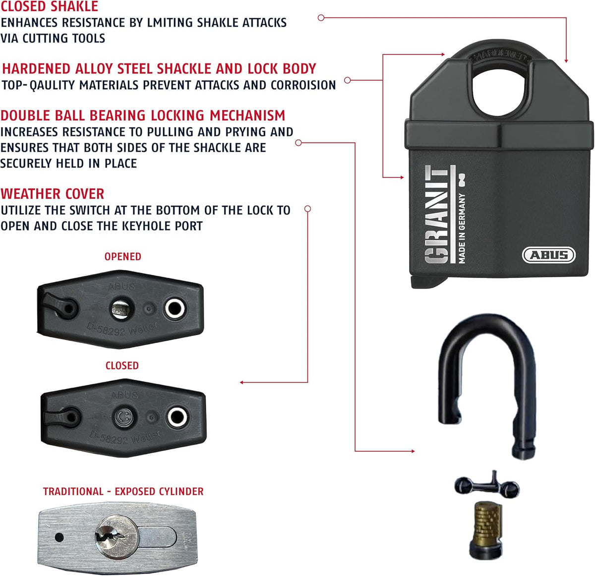 ABUS 37/60 KA Granit Alloy Steel Padlock Keyed Alike, Code 5544653