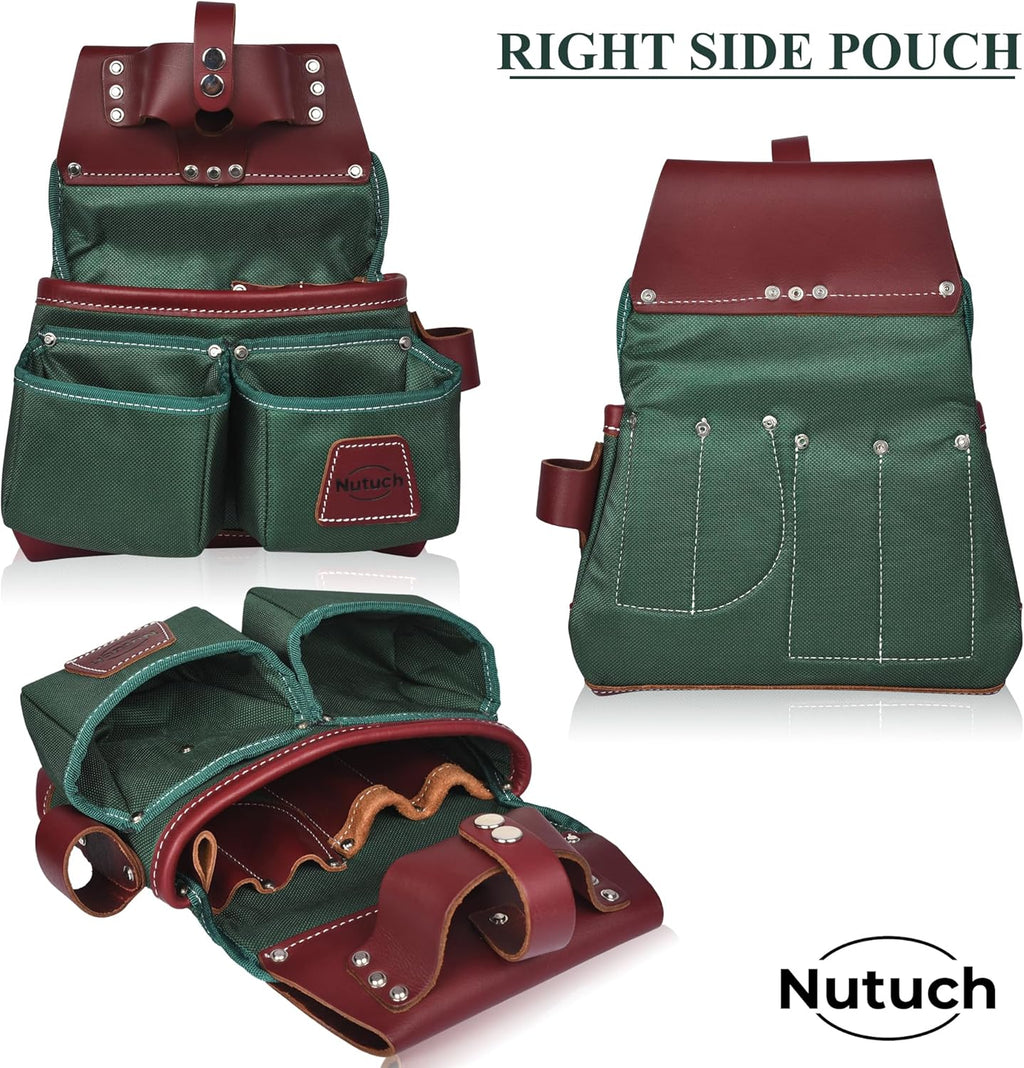 Nylon and Leather Tool Belt | Nylon Tool Pouch | Carpenter Tool Belt | Construction | Framers | Electrician Tool Belts | Drywall Tool Bags | Handyman | Electric (GREEN)