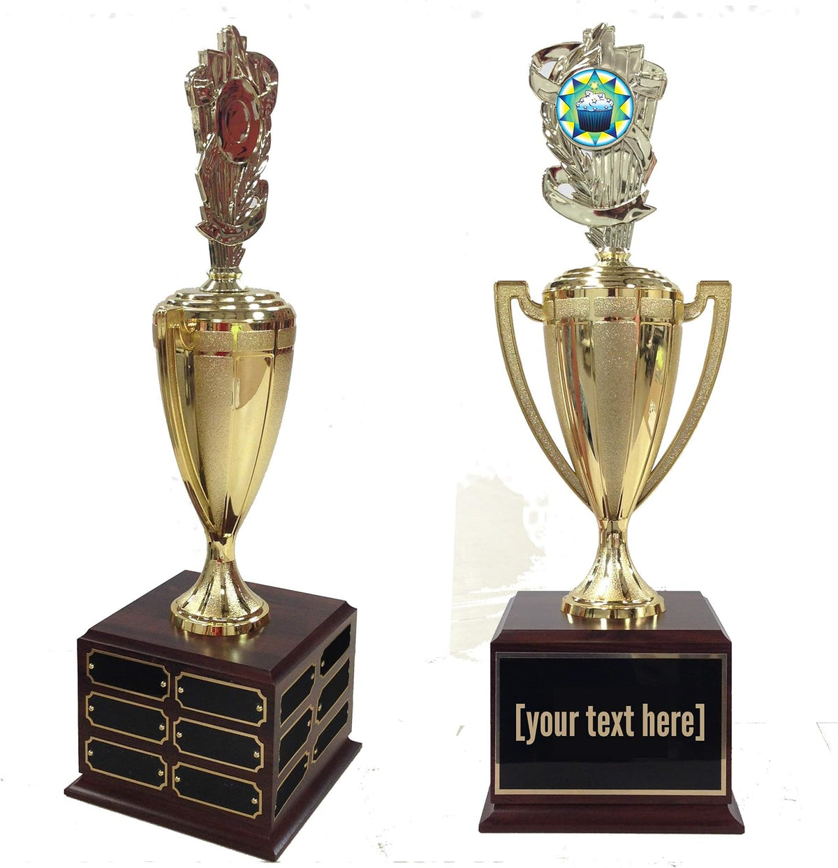 Cupcake Traveling Trophy with Logo - Plastic Trophy with Base, Awards and Trophies for Fun Contests, Prizes for Adults and Kids Gold, 18'