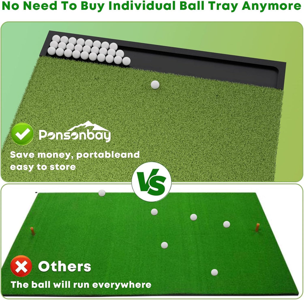 Integrated Golf Hitting Mat with Ball Tray, Thickening Golf Mats Practice Outdoor & Indoor Artificial Turf Matt with 3 Tees