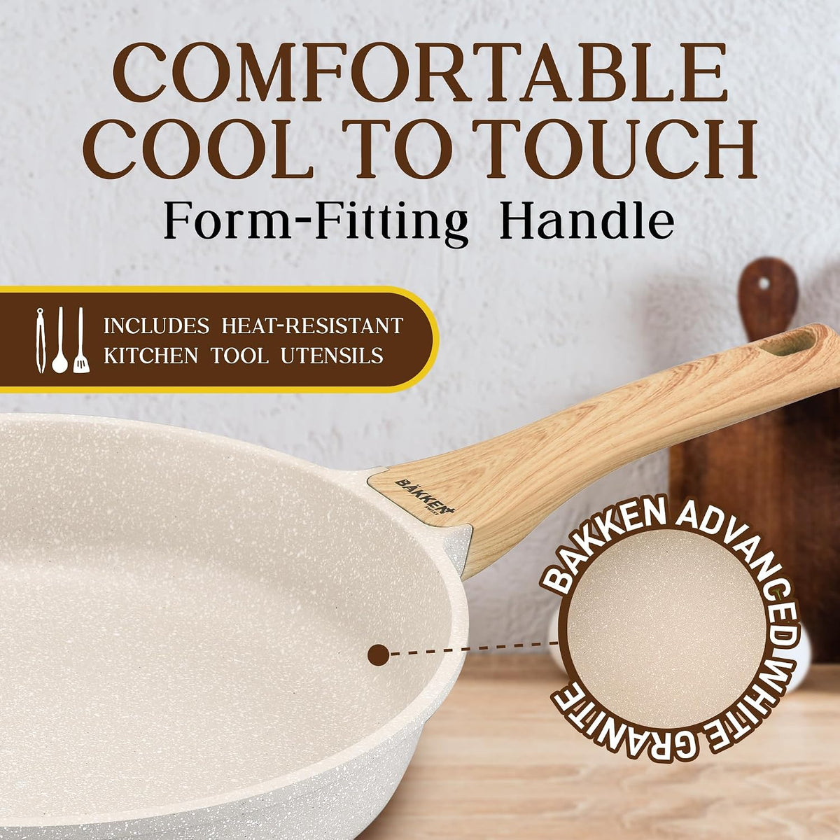 Bakken Master 20 Piece Cookware Set - Pots and Pans with Handle Grips and Tempered Glass Lids, With 6-piece Bakeware Set, Nonstick Granite Coating, Ceramic Max Temperature (Up To 500° F), Cream