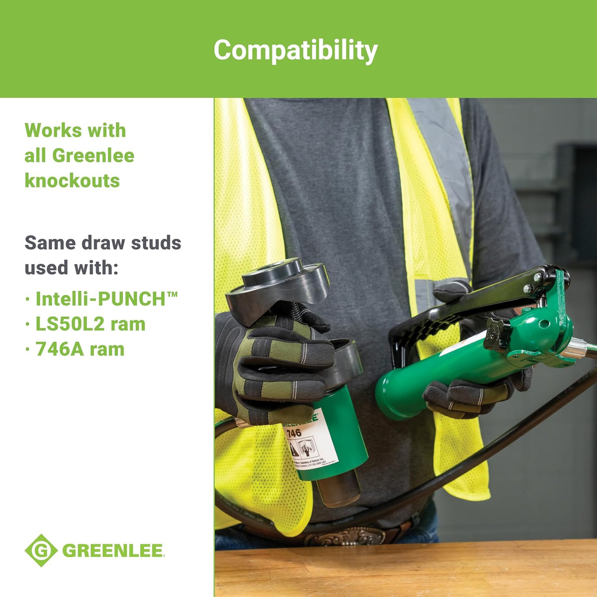 Greenlee 7310SB 11-Ton Hydraulic Knockout Punch Kit with Hand Pump, Ram, 1/2' to 4' Slug-Buster Punches, Dies, and Hydraulic Draw Studs, Electrical Conduit Hole Cutter Kit