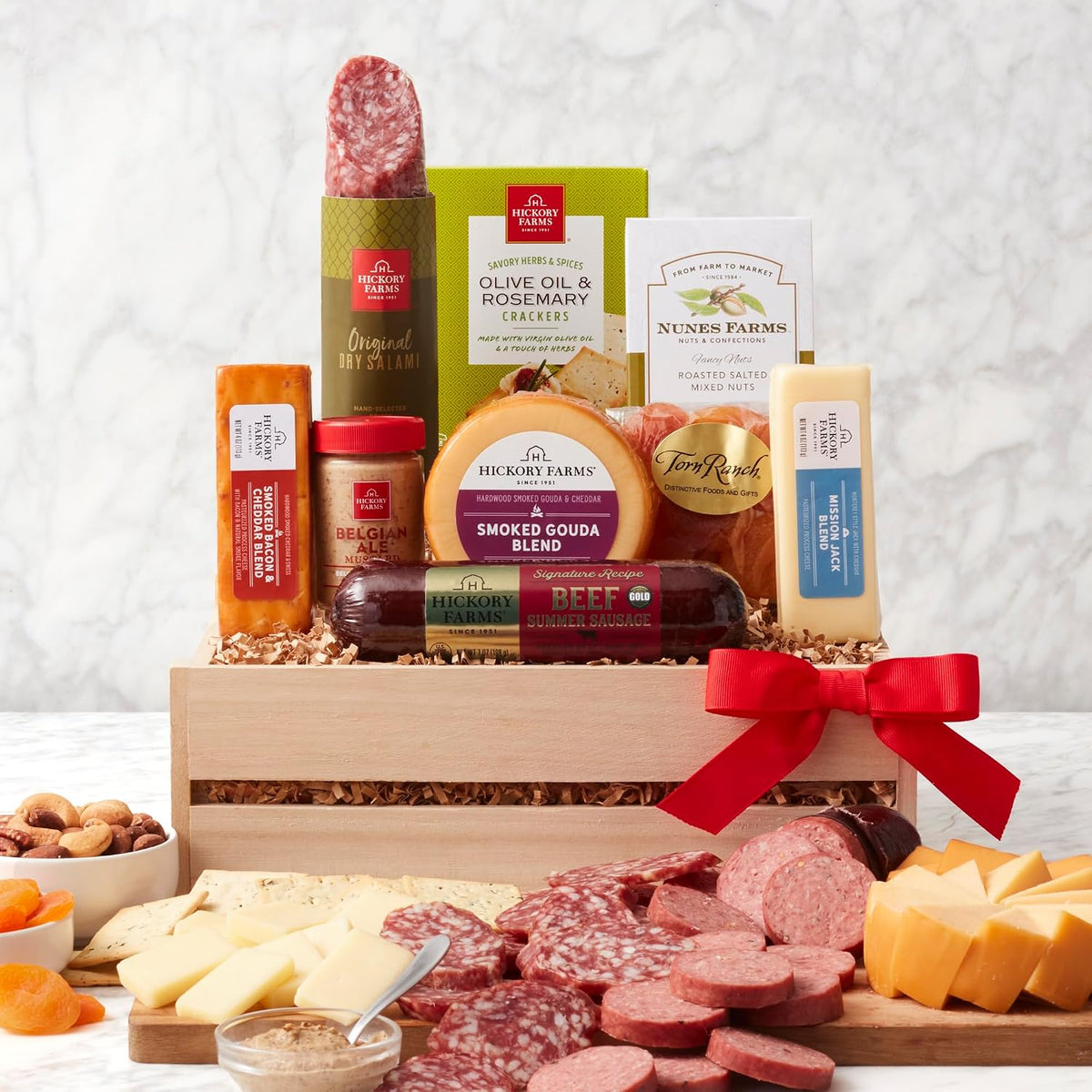Hickory Farms Premium Signature Beef Meat & Cheese Gift Basket | Charcuterie Food | Salami | Summer Sausage | Father's Day | Mother's Day | Easter | Christmas | Holiday | Housewarming | Gourmet | Sympathy | Care Package