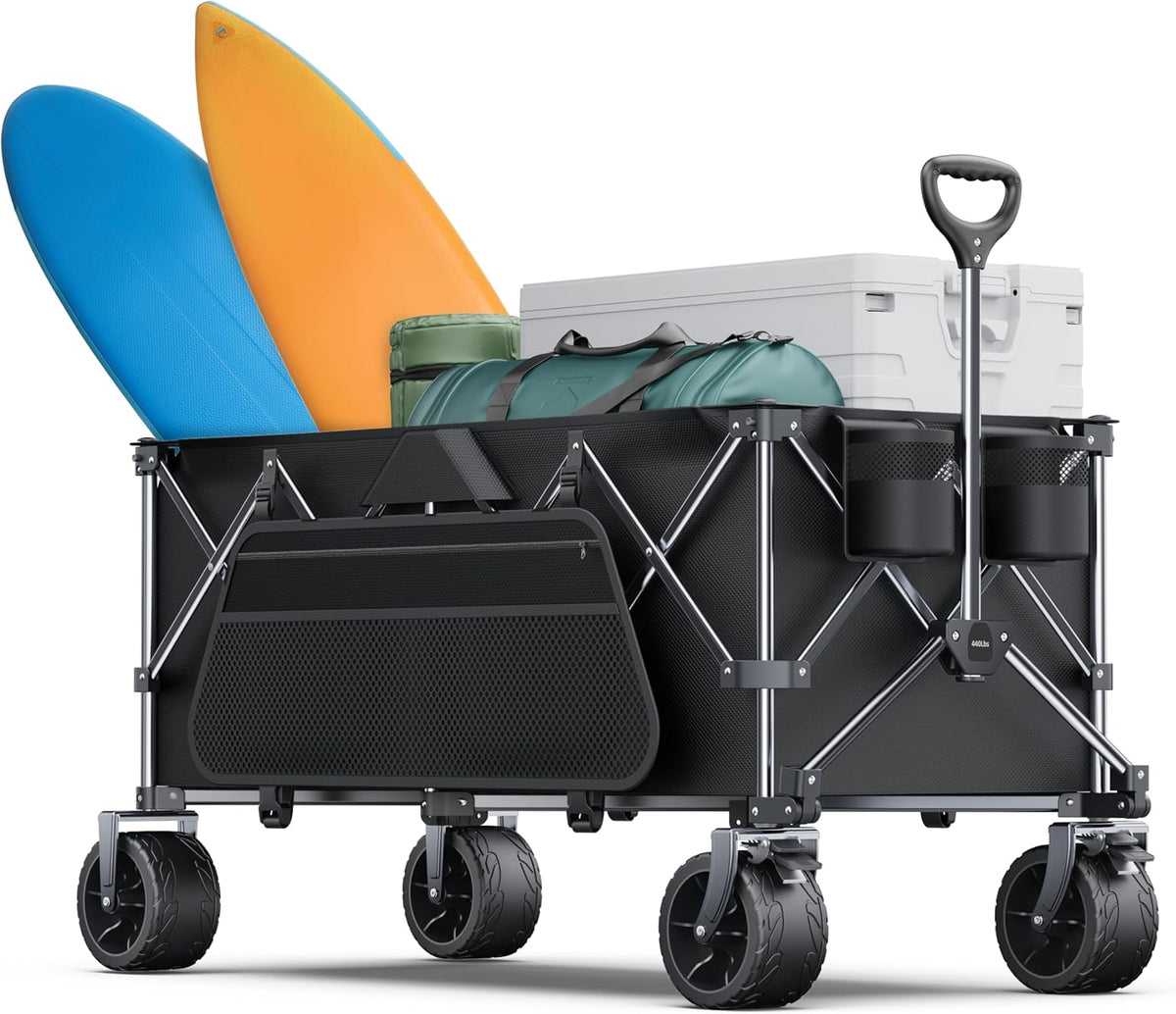 440Lbs Collapsible Wagon Cart with Big Wheels,Utility Wagons with Weight Capacity,Heavy Duty Wagon with Excellent Steering,Ideal for Camping,Gargen,Transport,Outdoor Sports