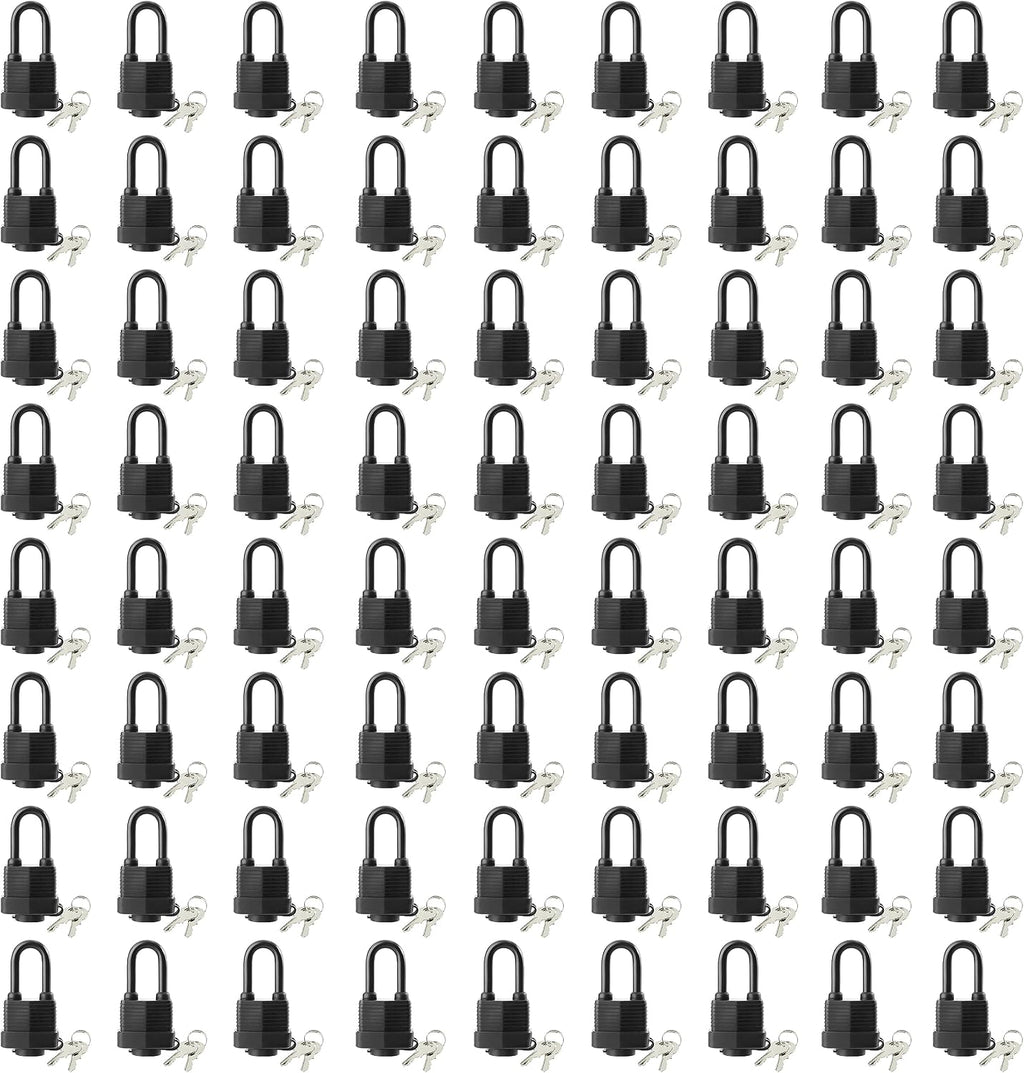 SafiSwords Waterproof Padlocks Keyed Alike for Outdoor use, Covered Heavy Duty Laminated Steel Lock, 1-9/16 Inch. Wide, Long Padlock, Bulk Locks with Same Keys, Pack of 72