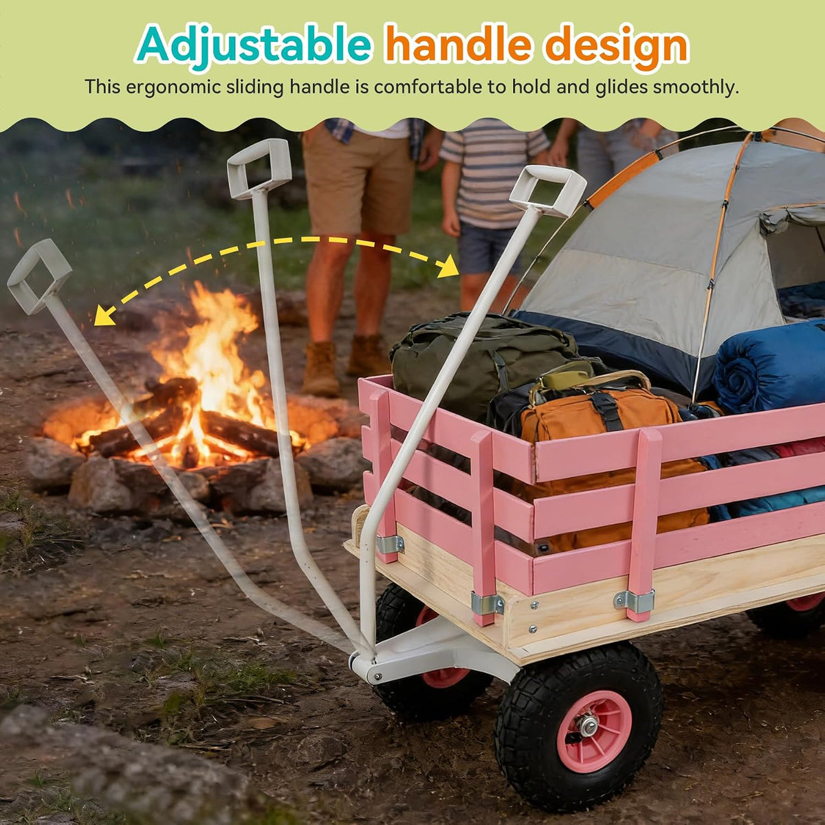Garden Cart with Removable Side Panels, 176 lbs Capacity - Heavy-Duty Steel Yard Cart with Pneumatic Tires, Ideal for Gardening, Beach Use, and More (Pink-White Handle)
