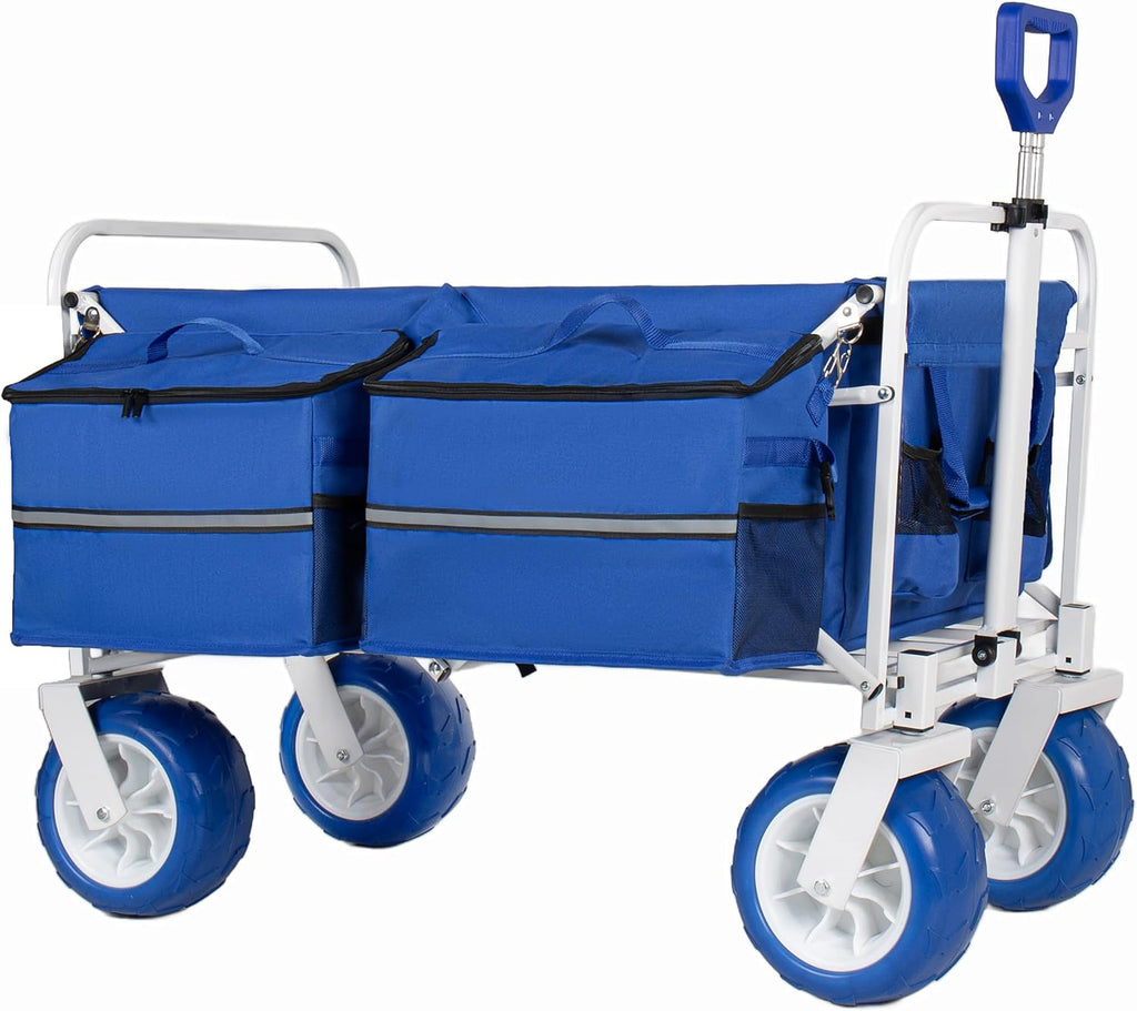 ZeHuoGe Beach Wagon Cart, 500lbs Heavy Duty Collapsible Folding Wagon, Oversized 150L, 9' PVC All-Terrain Wheels, Adjustable Handle, for Beach, Camping, Garden & Outdoor Sports