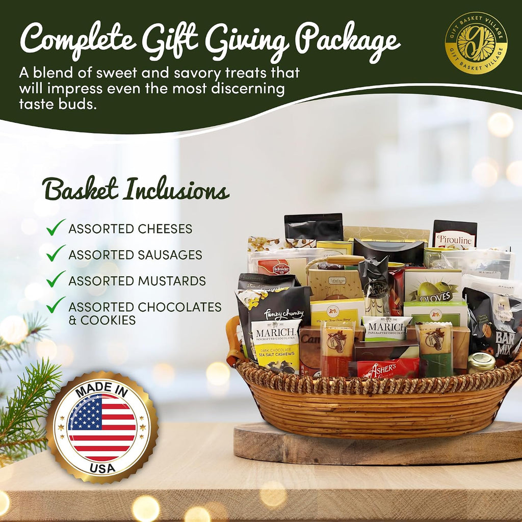 Gift Basket Village - The Best of the Best Gourmet Gift Baskets - Food Gift Basket Loaded with Crackers, Wafers & Spreads - Food Gift Baskets for Any Occasion - Made in USA - Ideal Gourmet Gift Basket