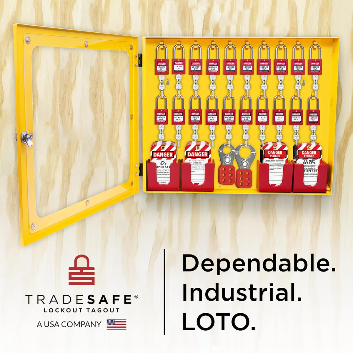 TRADESAFE Lockout Tagout Station with 20 Loto Locks Keyed Alike Unlimited, 6 Lockout Hasps, 60 Lock Out Tags, Lock Out Tag Out Kit Station, Lock Out Kit Cabinet 22-1/2 x 18 x 3 inches