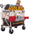 Camphor Designs 400L Collapsible Folding Double Decker Beach Wagon |Heavy Duty Utility Cart Extender|Supports 450lbs|All-Terrain Big Wheels with Breaks for Sports Camping (Beige/Beige)