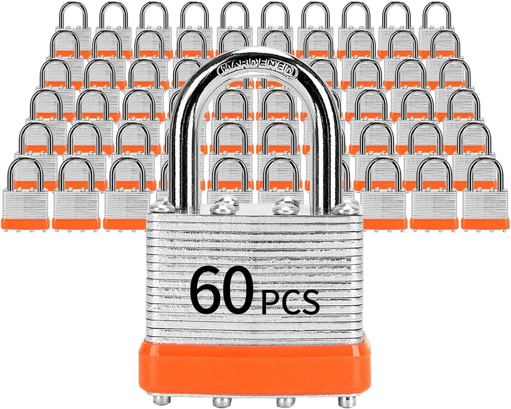 Padlocks with Same Key, LQYN 60 Pcs Laminated Keyed Padlock (1-9/16', 40mm), Keyed Alike Locks, Normal Shackle, for Storage Locker, Hasp Latch, Toolbox, Sheds