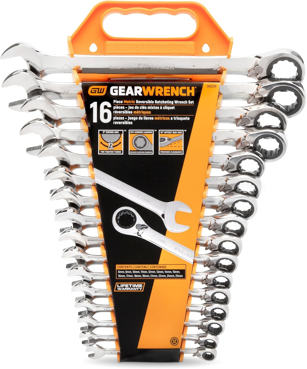GEAWRENCH 16 Pc. Reversible Ratcheting Combination Wrench Set, Metric - 9602N