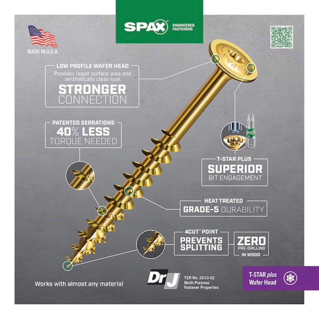 SPAX #8 x 2-1/2' Interior Wafer Head Cabinet Wood Screws Multi-Material Torx T-Star Plus (1500 EA) Bulk Pail Includes 2 Bits Washer Head Low Profile