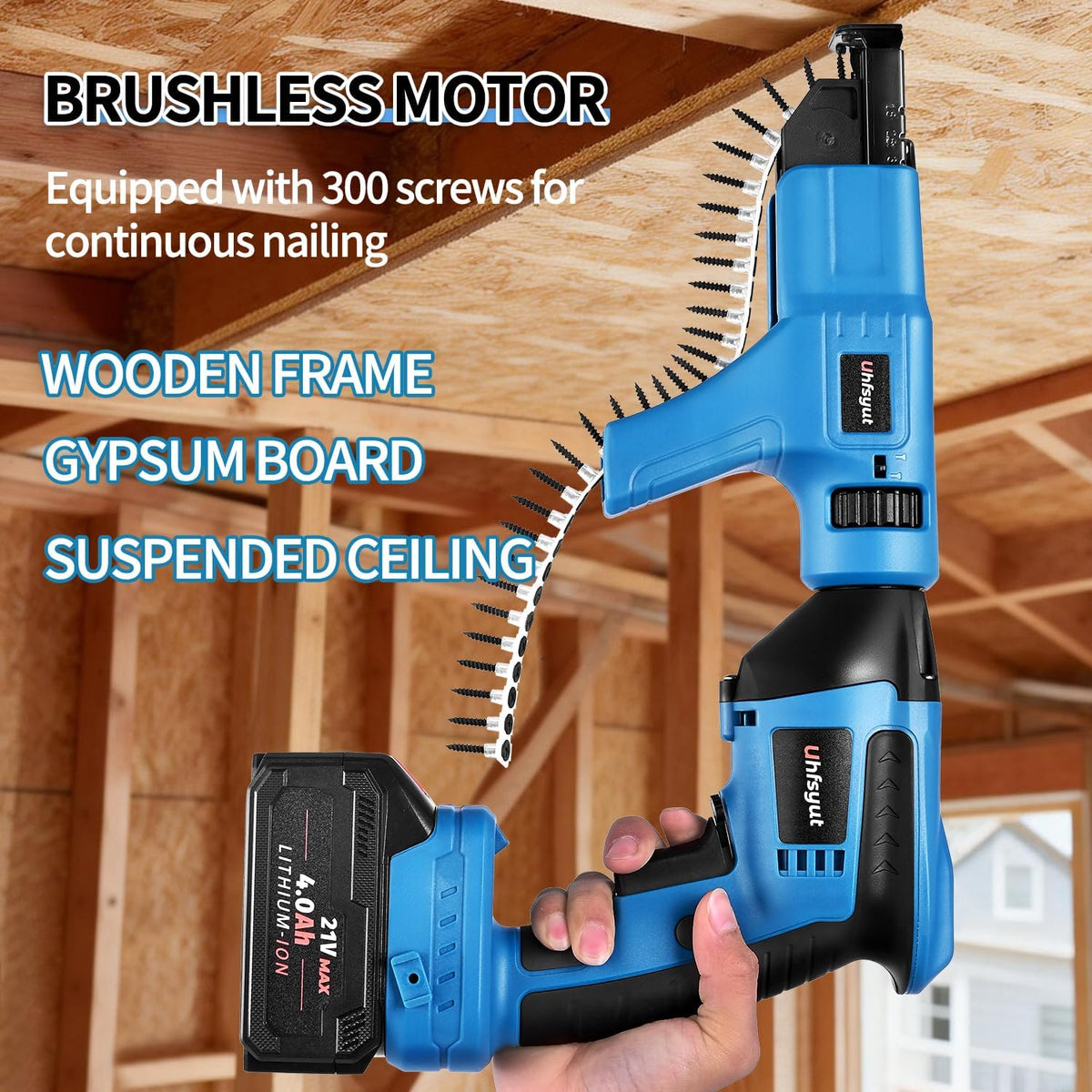 21V Cordless Drywall Screw Gun and Electric Screwdriver - 2-in-1 Self-Feeding Screwdriver, Includes Storage Toolbox and 4.0Ah Battery, Perfect for DIY and Professional Use (One battery set)