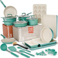 Pots and Pans Set, 22-Piece Non Stick Cookware & Bakeware Sets with Plaid Pattern, Stackable Design, Dishwasher Safe, Stain-resistant, Oven & All-Stove Safe, Tempered Glass Lid,Aqua