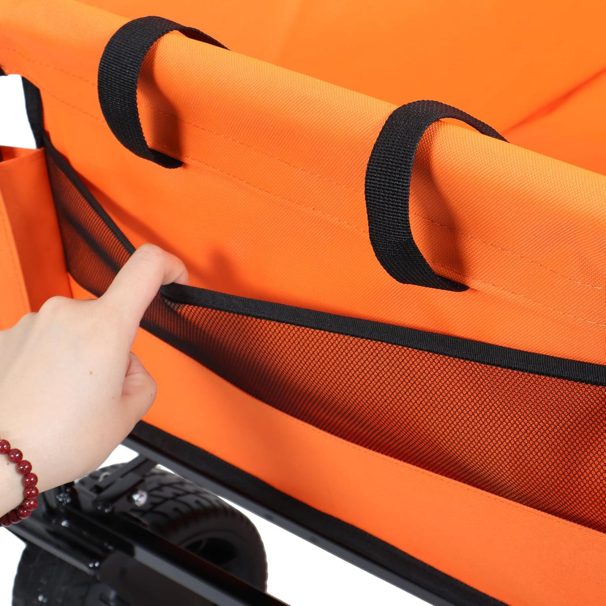3-in-1 Convertible Folding Wagon Cart with Bench Seat & 180L Storage - 500lbs Heavy-Duty All-Terrain Wagon for Camping, Beach, Sports & Garden Use (Orange)