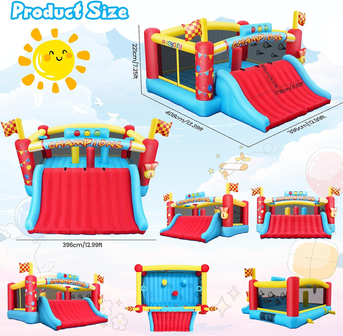 AKEYDIY Inflatable Bounce House,13.4ft x 13ft Kids Bouncy House with Extra Wide Slide&Climbing Wall, Bounce House for Big Kids 8-12,Outdoor/Indoor Kids Bouncy Castle for Holiday, 550W Blower Included
