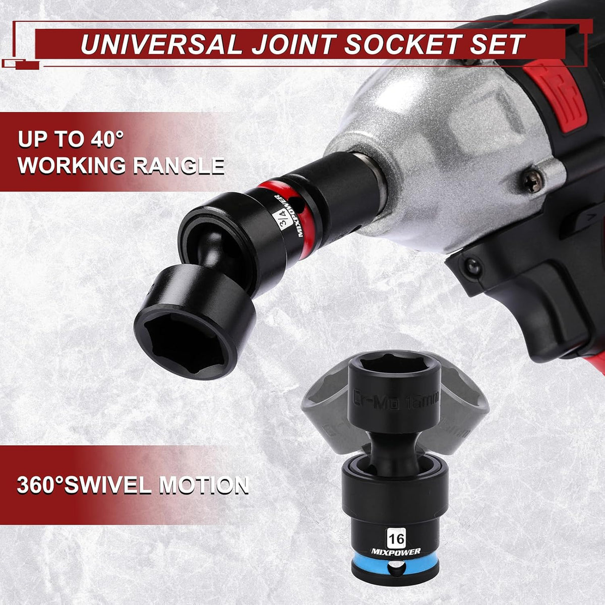 MIXPOWER 153 Pieces 1/4'&3/8'&1/2' Drive Mechanic Tool Set,Metric/SAE,6-Point,Deep and Shallow Sockets,Impact Universal Joint Swivel Sockets,Impact Socket Extension Bar
