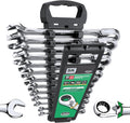 SK Reversible Ratcheting Wrench Set, Combination Wrench Set, 13-Piece, SAE 1/4' to 1', 72-Tooth, Premium CR-V Construction, with Rack Organizer