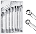 toolant 16pcs Extra Long Ratcheting Wrench Set, Offset Head Double Box-End Ratcheting Wrench Set, 8-24mm Metric Set, 90-Tooth and 4° Swing, with Storage Tray