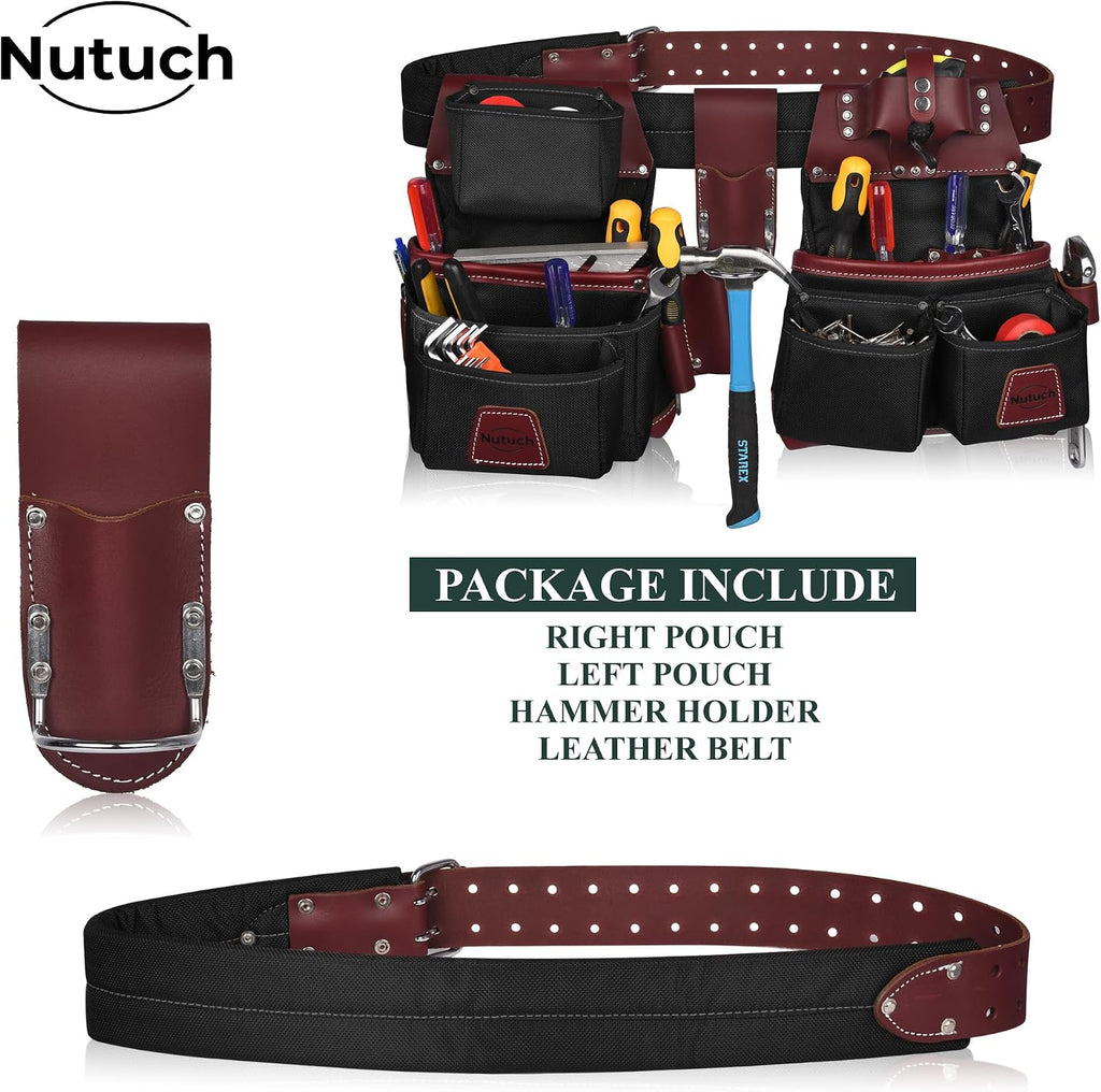 Nylon and Leather Tool Belt | Nylon Tool Pouch | Carpenter Tool Belt | Construction | Framers | Electrician Tool Belts | Drywall Tool Bags | Handyman | Electric (BLACK)