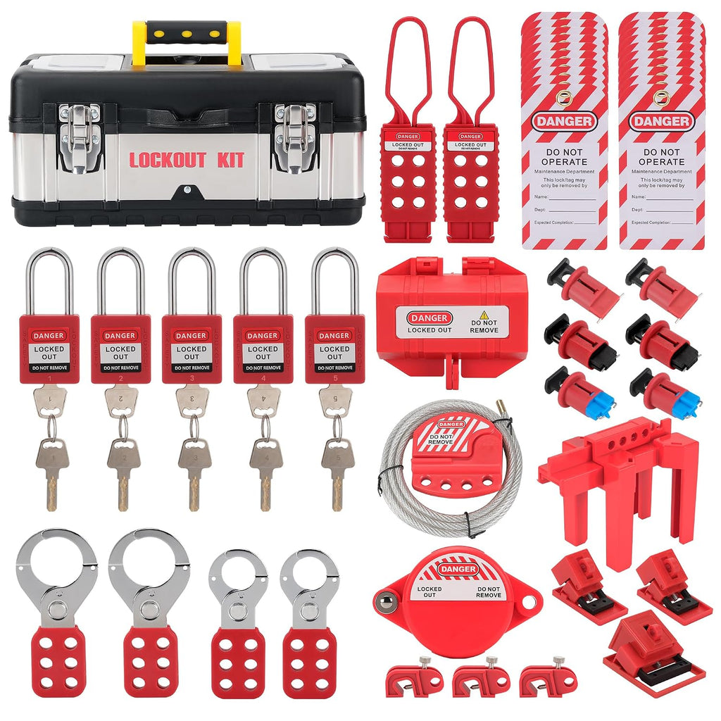 Lockout Tagout Kit Electrical Loto - 67 PCS OSHA Compliant Safety Kit with Padlocks, Hasps, Circuit Breaker Lockouts, Zip Ties, Tags & Tool Box for Industrial/Electrical Equipment