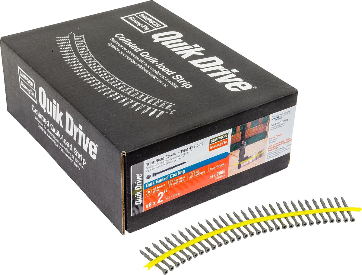 Simpson Strong-Tie DTHQ2S Trim-Head Screw, Type-17 Point — #8 x 2 in. #2U Square Drive, Quik Guard (2000-Qty)