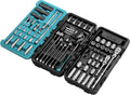 HB 100-Piece Socket Set AKX010-U, 90-Tooth Flex Head Ratchets 3/8'&1/4' Drive, Non-Slip Metric SAE Sockets, Deep & Standard, Impact Adapter, Wrenches, Torx Hex Bits, Tri-Fold Case, Made in Taiwan