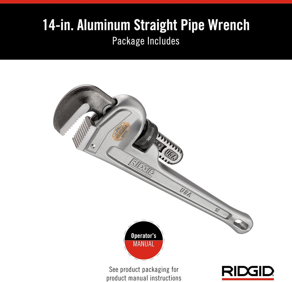 RIDGID 31095 Model 814 Aluminum Straight 14' Plumbing Pipe Wrench, Silver, Made in the USA (Pack of 6)