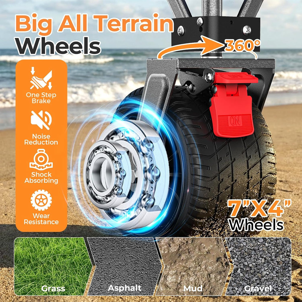 58'L Extender Collapsible Wagon, Extra Long Foldable Wagon Cart with Extended Tailgate, Heavy Duty Rolling Utility Cart with All-Terrain Big Wheels for Shopping Sports Beach, Black