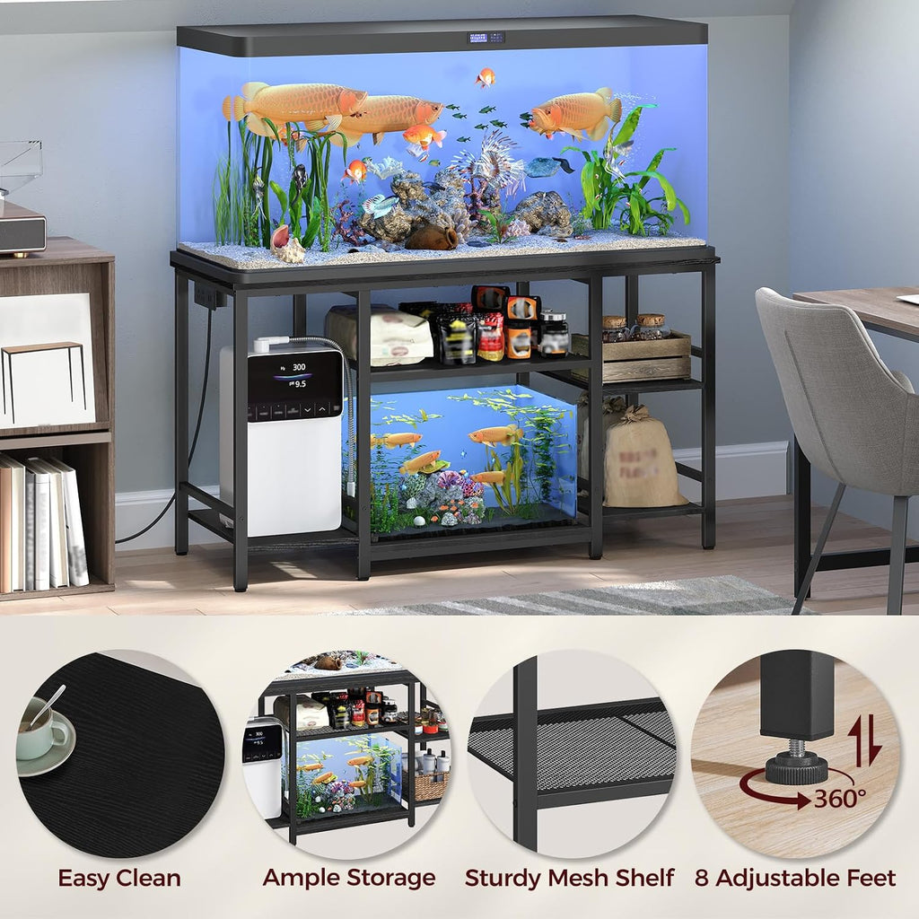 MAHANCRIS Mobile Printer Stand and 55-75 Gallon Fish Tank Stand Bundle, 3-Tier Industrial Printer Cart with Power Outlets and 2 USB Ports, Heavy Duty Reptile Terrarium Tank Stand, PTHB78E01-FTBK55E01