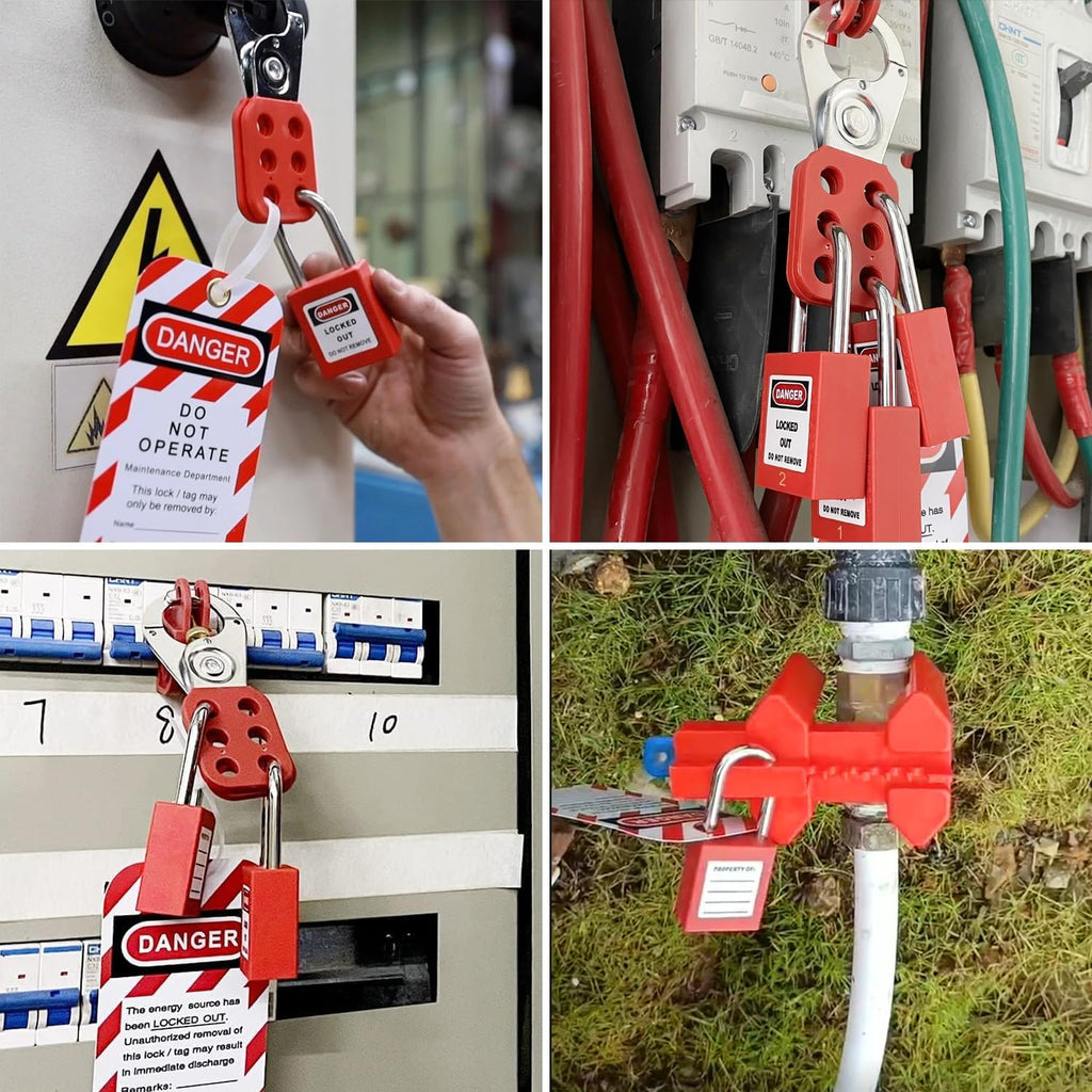 SAFBY 4-in-1 Lockout Tagout (Loto) Kit–Complete OSHA Safety Group Lock Out Hasps, Tag Out for Kits Station Electrical (4 Kits in 1)