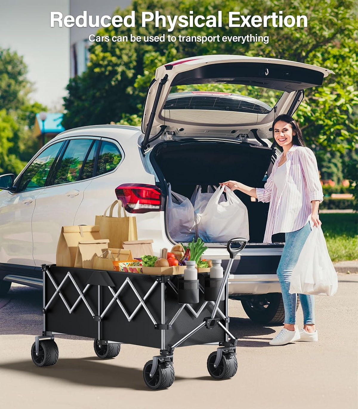440Lbs Collapsible Wagon Cart with Big Wheels,Utility Wagons with Weight Capacity,Heavy Duty Wagon with Excellent Steering,Ideal for Camping,Gargen,Transport,Outdoor Sports