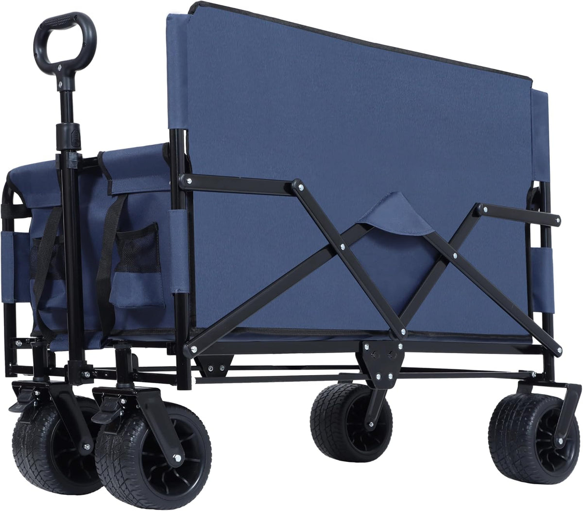 3-in-1 Heavy-Duty Convertible Folding Wagon Cart with Bench Seat & Storage – 500lb Capacity, 180L All-Terrain Wagon for Camping, Beach, Sports, & Garden – 360° Swivel Wheels (Blue)