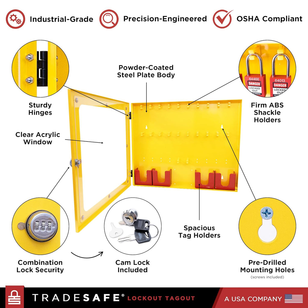 TRADESAFE Lockout Tagout Station with 20 Keyed Different Loto Locks, 6 Lockout Hasps, 60 Lock Out Tags, Lock Out Tag Out Kit Station, Lock Out Kit Cabinet 22-1/2 x 18 x 3 inches