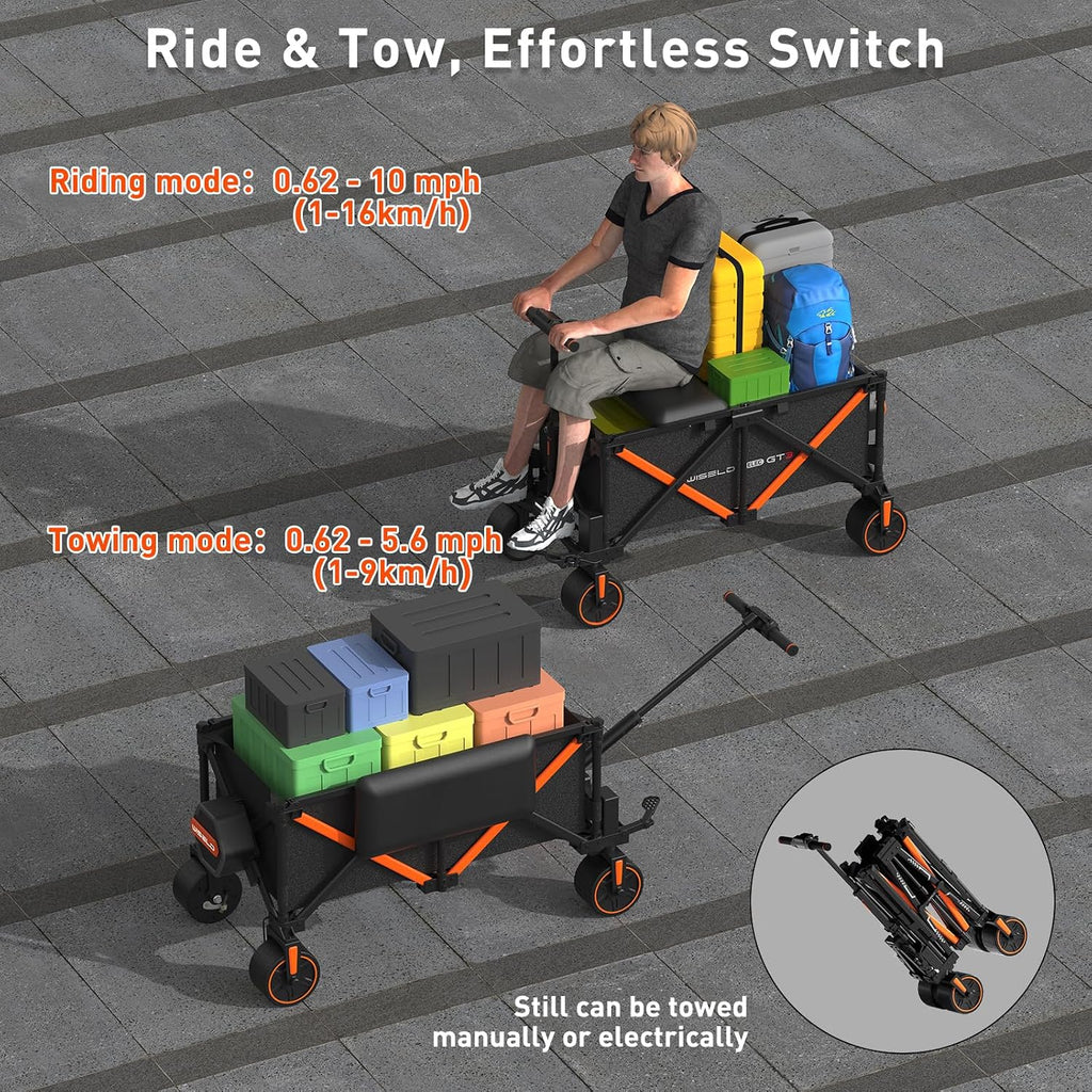 WISELD GT3 2WD Electric Wagon Cart with Seats*2 Batterys*2, All Terrain Wheels 551lbs Large Capacity Multi-Purpose Wagon for Grocery Shopping, Sports, Garden and Camping
