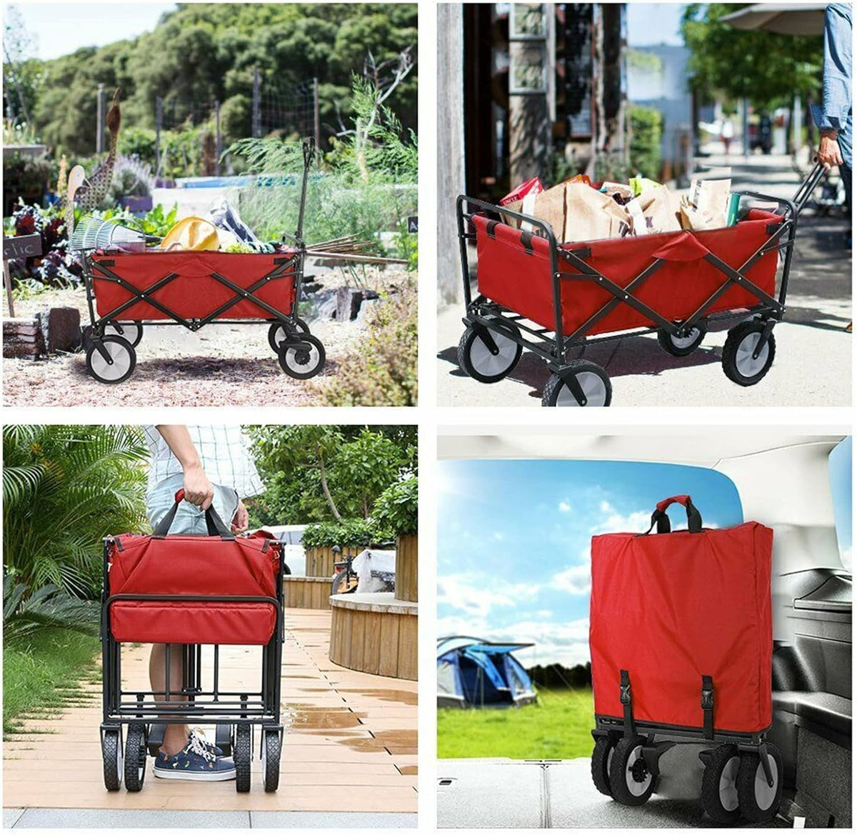 Heavy Duty Foldable Garden Trolley Cart - Collapsible Outdoor Wagon with Universal Wheels, Adjustable Handle, 80KG Capacity for Camping, Gardening, and Utility Use - Blue