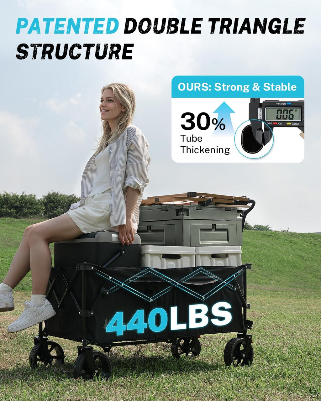 Gonex 48''L Collapsible Foldable Heavy Duty Oversized Wagon with 440lbs Weight Capacity, 300L Folding Large Utility Garden Grocery Shopping Cart with 8' H All-Terrain Wheels & 2 Drink Holders - Black