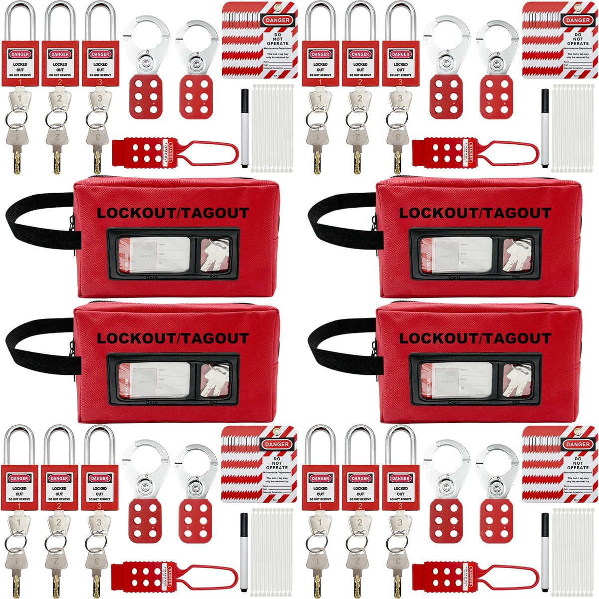 SAFBY 4-in-1 Lockout Tagout (Loto) Kit–Complete OSHA Safety Group Lock Out Hasps, Tag Out for Kits Station Electrical (4 Kits in 1)