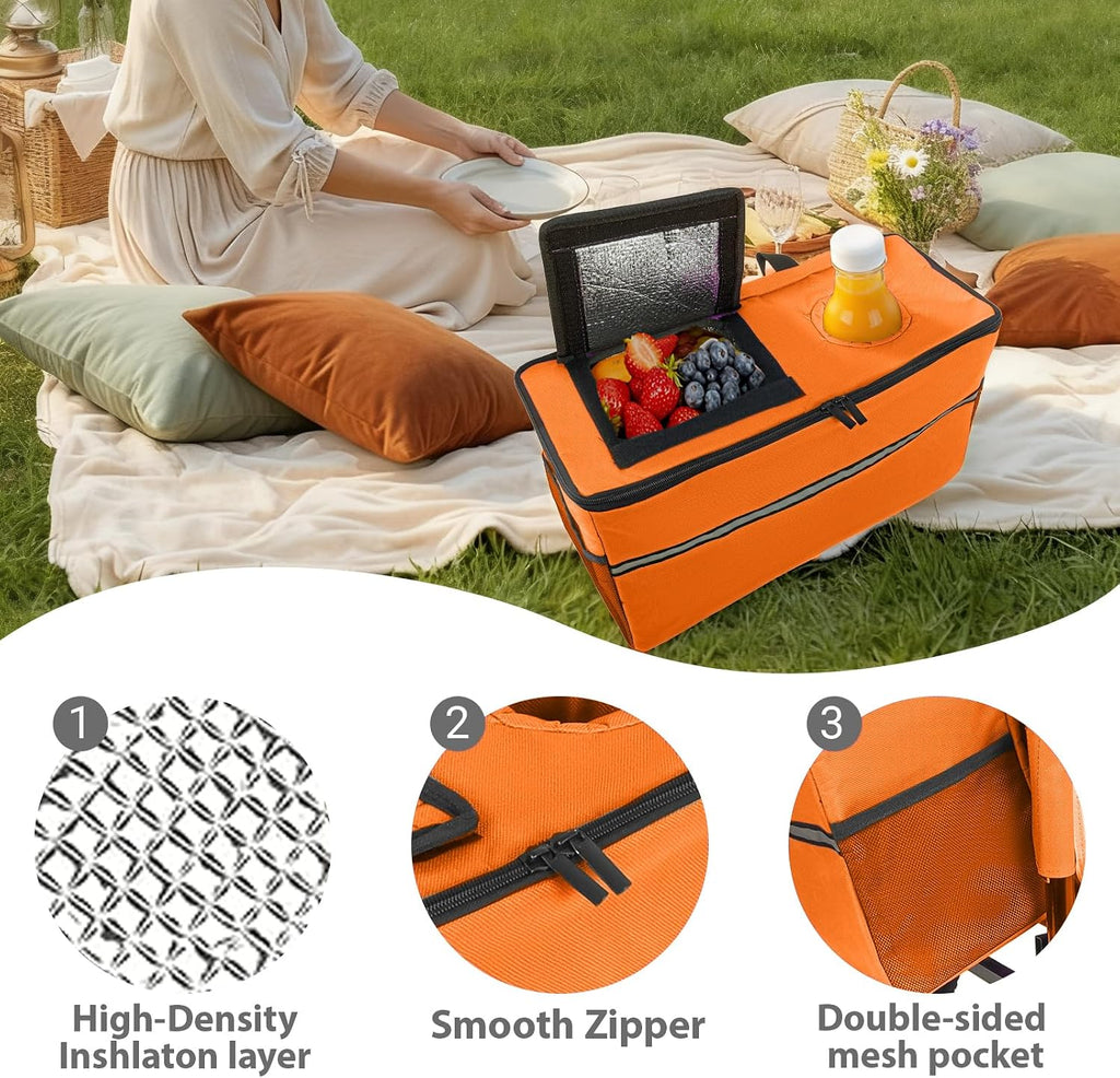 3-in-1 Convertible Folding Wagon Cart with Bench Seat & Storage - Includes 1 ice Pack, 500lbs Heavy-Duty Utility Wagon, All-Terrain Wheels for Camping, Beach, Sports, Garden (Orange)