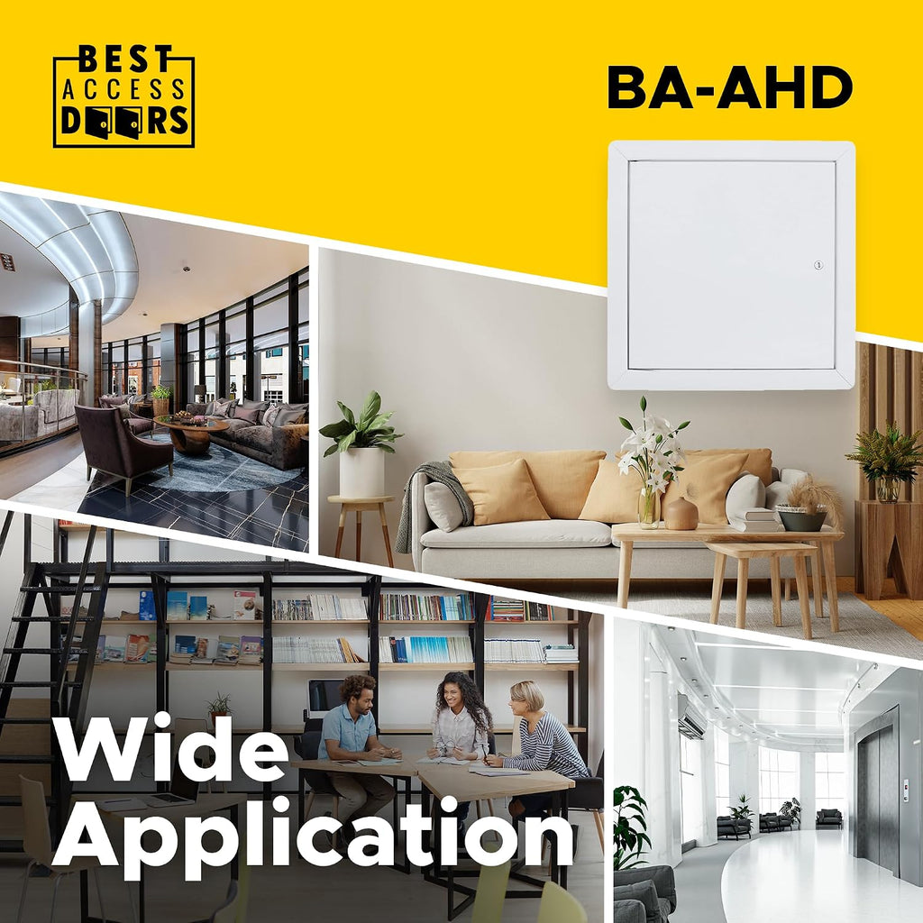 BEST BA-AHD 16' x 16' Metal Access Panel with Concealed Pin Hinge, LEED Compliant 16-Gauge Steel Access Door for Non-Rated Drywall/Ceilings, White Drywall Panel with Rounded Corners, Screwdriver Latch