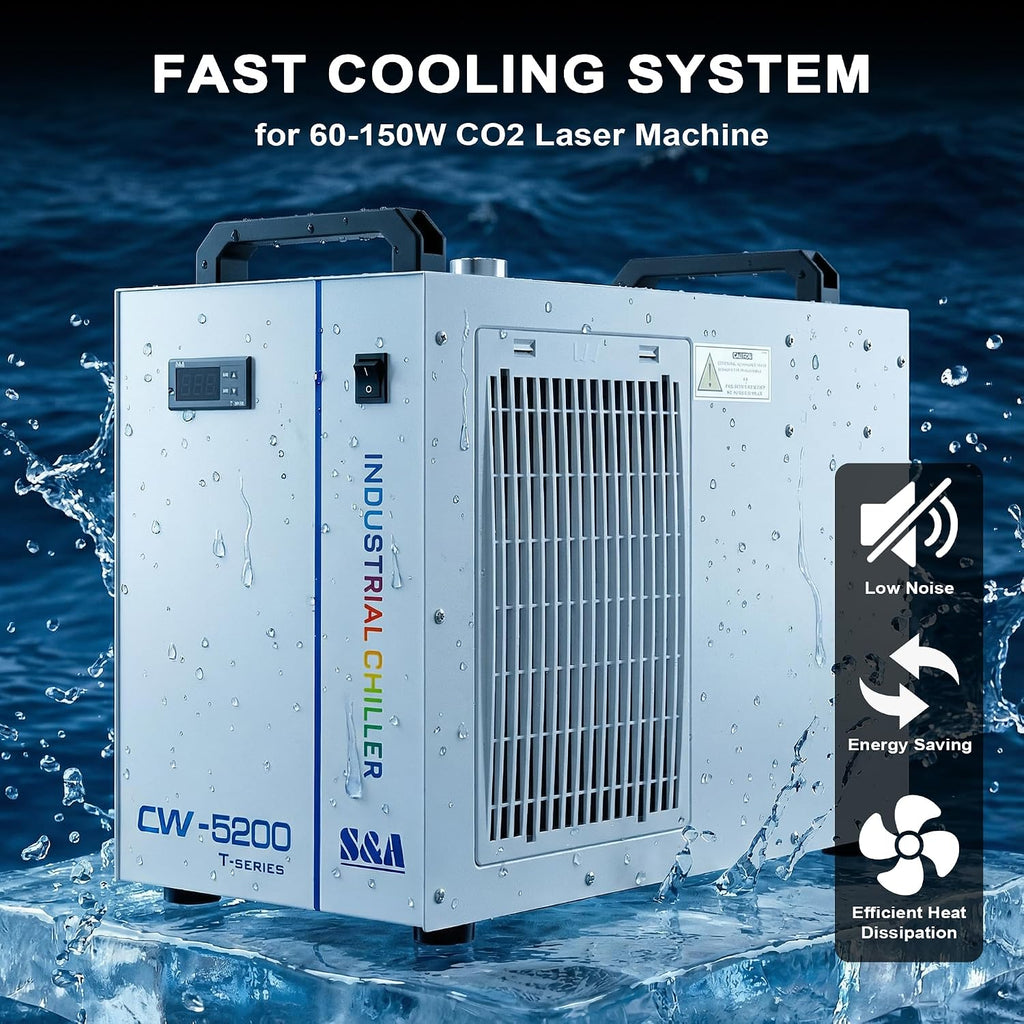S&A CW-5200DH 7L Industrial Water Chiller,0.9HP,3.43gpm,5699 BTU/h,for 60W to 150W CO2 Laser Engraving & Cutting Systems