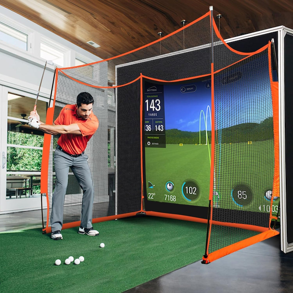 ORIENEGAR Golf Simulator Cage with HD Impact Screen & Target Practice Cloth, 11x8x5 FT Golf Hitting Net Cage, for Indoor, Outdoor, Garage, Backyard & Home Practice
