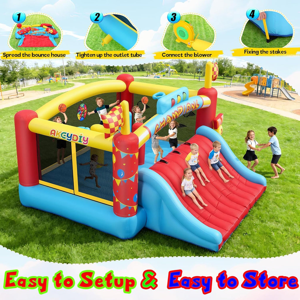 AKEYDIY Inflatable Bounce House,13.4ft x 13ft Kids Bouncy House with Extra Wide Slide&Climbing Wall, Bounce House for Big Kids 8-12,Outdoor/Indoor Kids Bouncy Castle for Holiday, 550W Blower Included