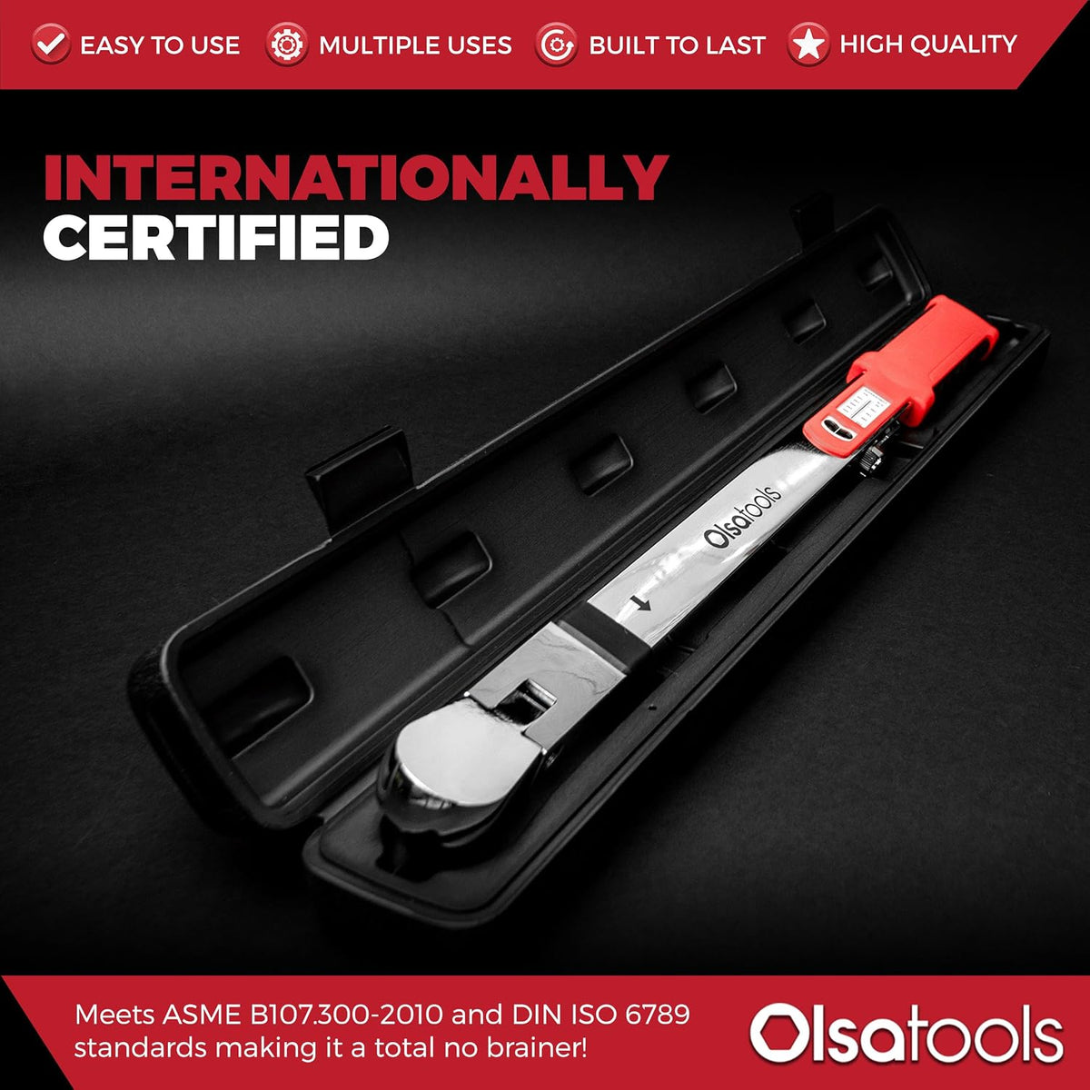 Olsa Tools Split Beam Torque Wrench (1/2-Inch Drive) - ±4% Accuracy, 72 Teeth - 50-250 ft-lb Range - 15° Flex Head - Professionally Certified - Professional-Grade Torque Wrench