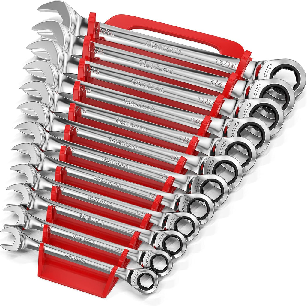 Olsa Tools Ratcheting Wrench Set, 12-Piece SAE, Chrome Vanadium Steel