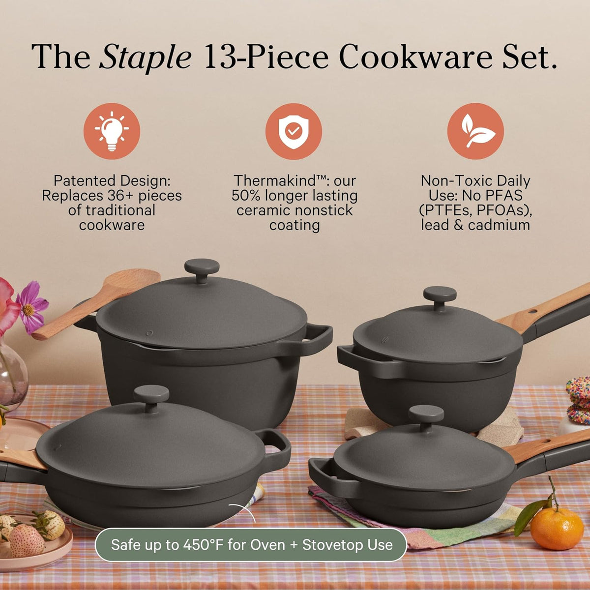 Our Place Cookware Set - 13-Piece Kit Including the Always Pan, Perfect Pot and Spatulas | Multifunctional, Toxin-Free Nonstick | Heat Safe up to 450°F | Oven, Stove, Induction Compatible | Char